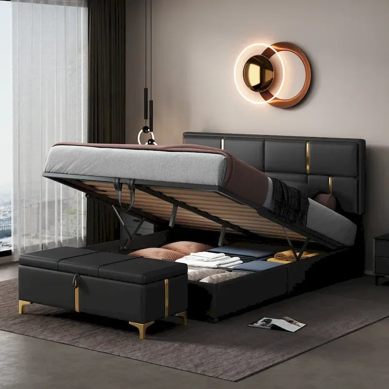 Ensembles de chambre à coucher 2 pièces, lit plateforme tapissé de taille Queen