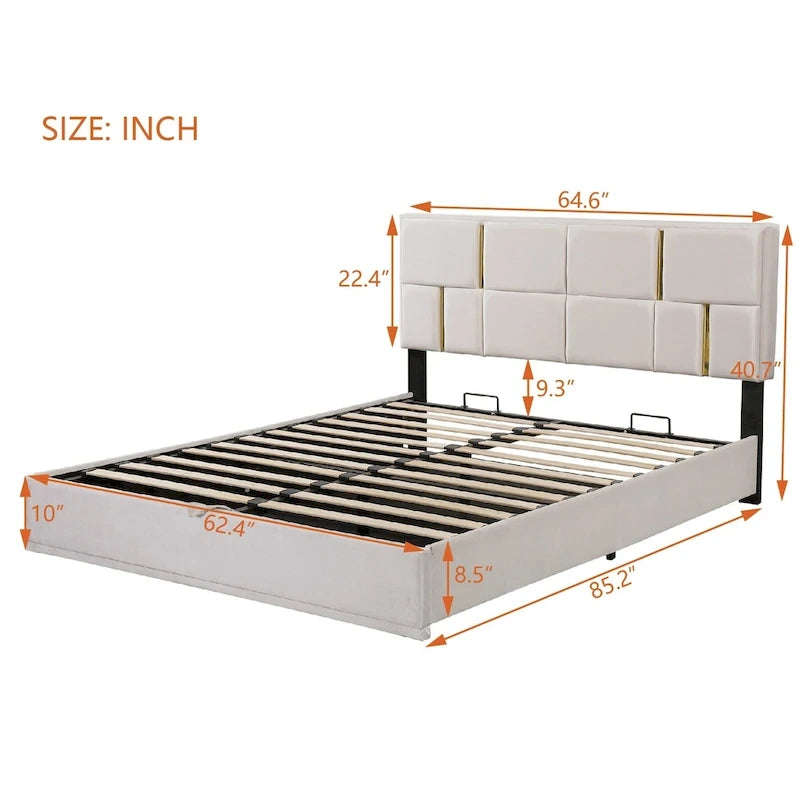 Ensembles de chambre à coucher 2 pièces, lit plateforme tapissé de taille Queen