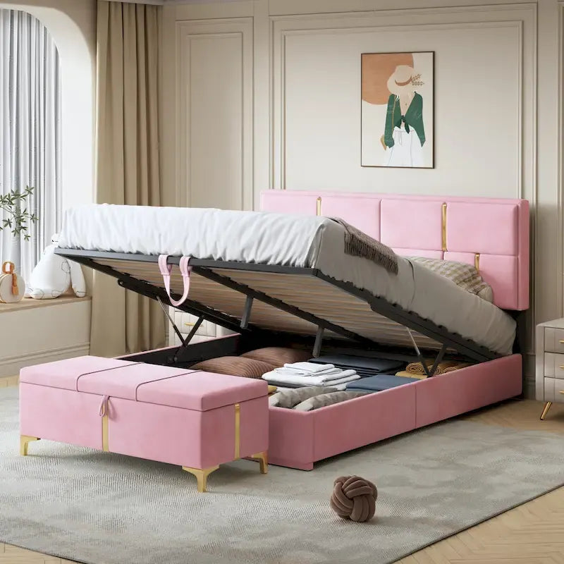 Ensembles de chambre à coucher 2 pièces, lit plateforme tapissé de taille Queen