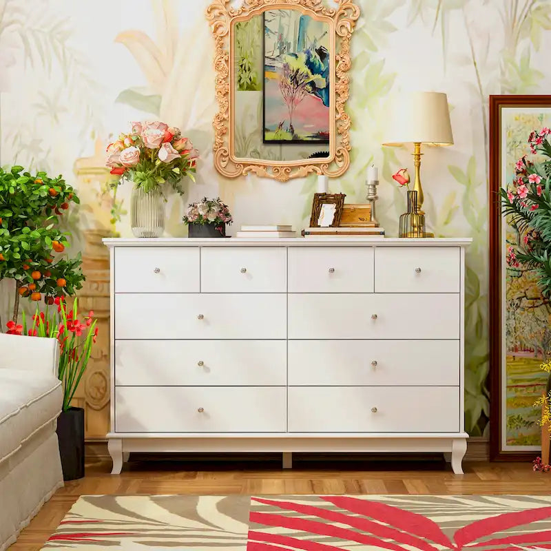 Commode laquée 55.1 po (140 cm) de largeur, coffre de rangement, commode de chambre à coucher