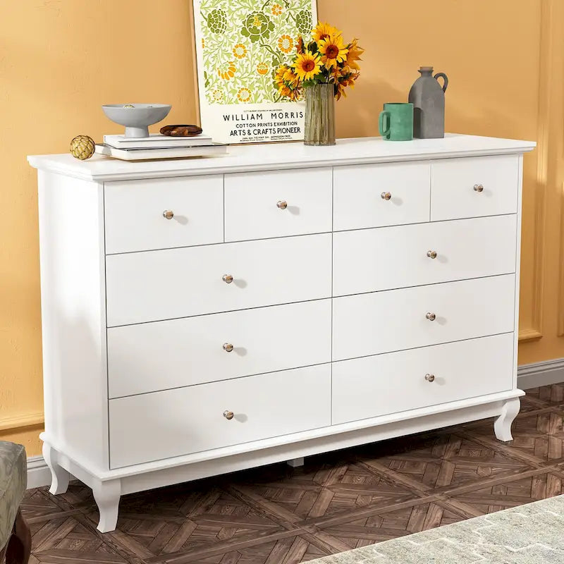 Commode laquée 55.1 po (140 cm) de largeur, coffre de rangement, commode de chambre à coucher