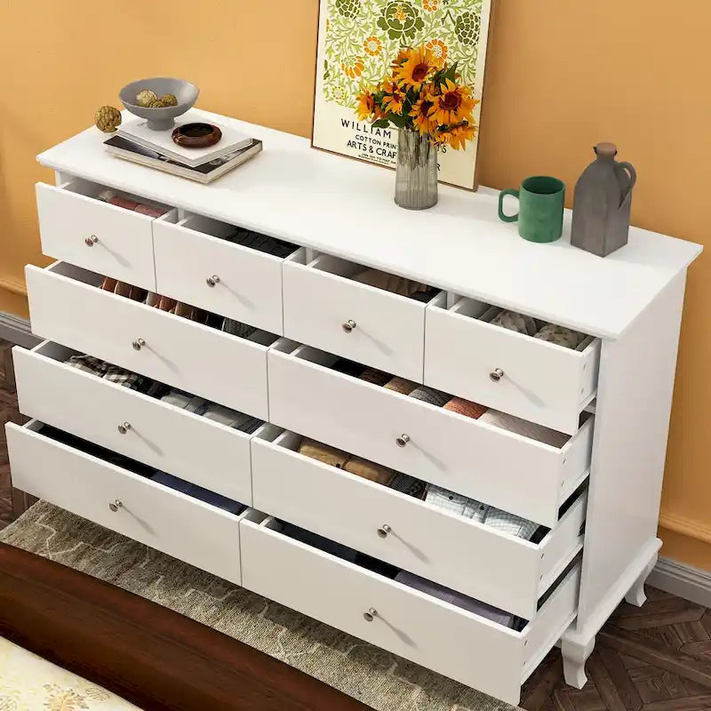 Commode laquée 55.1 po (140 cm) de largeur, coffre de rangement, commode de chambre à coucher