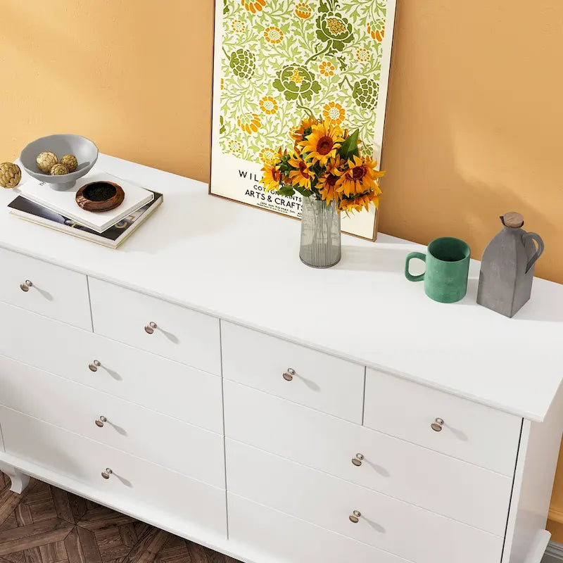 Commode laquée 55.1 po (140 cm) de largeur, coffre de rangement, commode de chambre à coucher