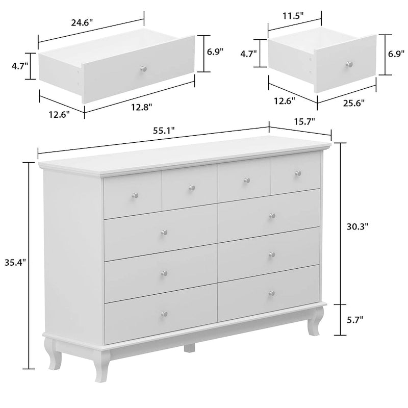 Commode laquée 55.1 po (140 cm) de largeur, coffre de rangement, commode de chambre à coucher