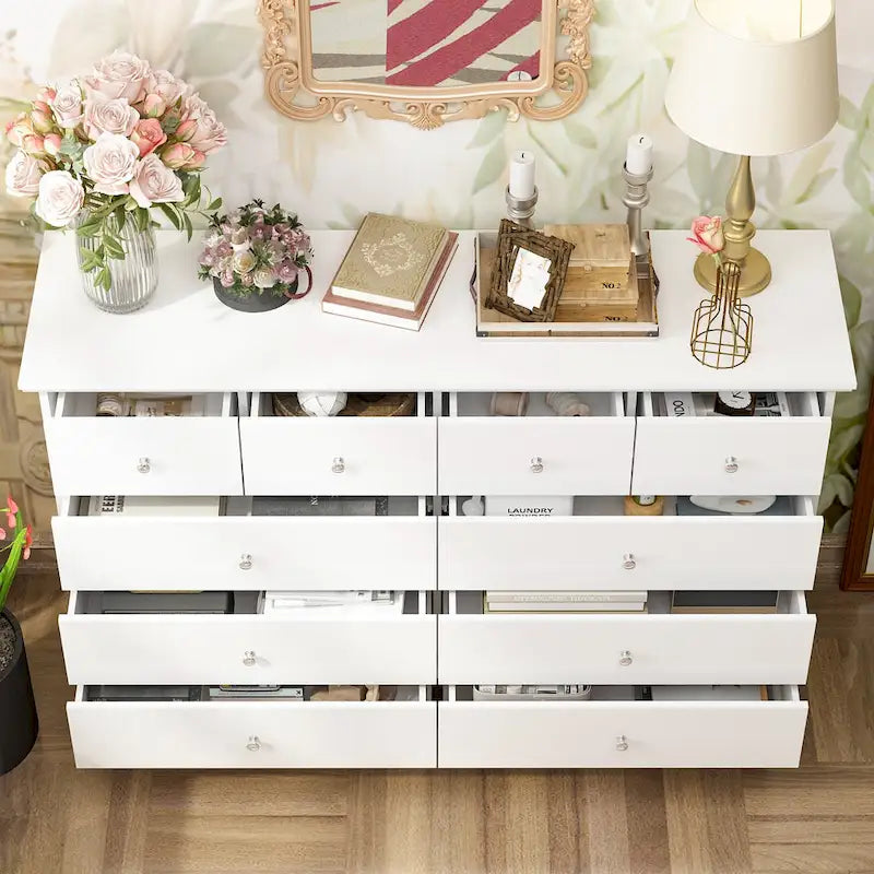 Commode laquée 55.1 po (140 cm) de largeur, coffre de rangement, commode de chambre à coucher