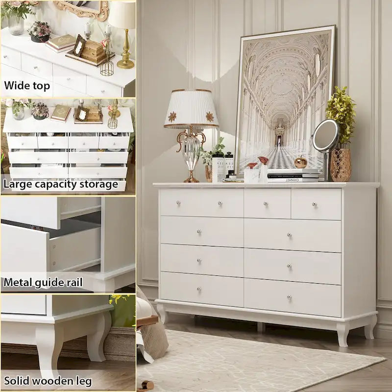 Commode laquée 55.1 po (140 cm) de largeur, coffre de rangement, commode de chambre à coucher