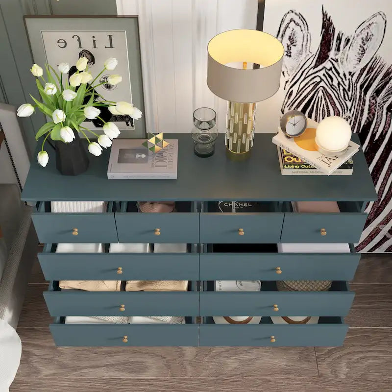 Commode laquée 55.1 po (140 cm) de largeur, coffre de rangement, commode de chambre à coucher