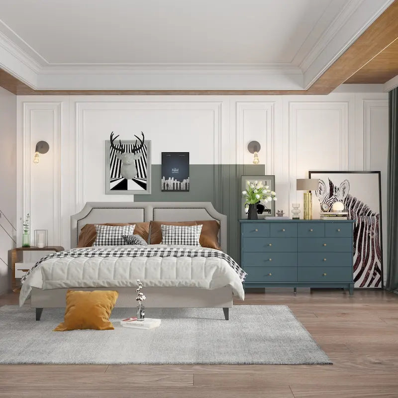Commode laquée 55.1 po (140 cm) de largeur, coffre de rangement, commode de chambre à coucher