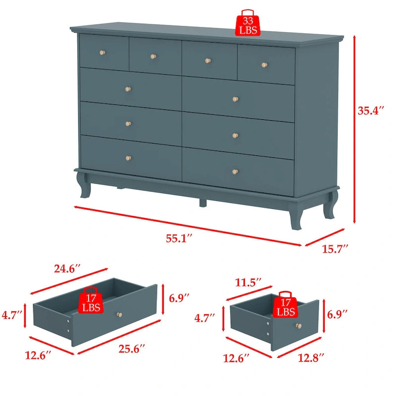 Commode laquée 55.1 po (140 cm) de largeur, coffre de rangement, commode de chambre à coucher