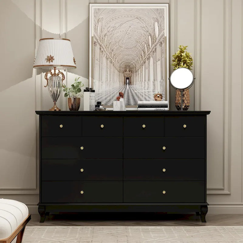 Commode laquée 55.1 po (140 cm) de largeur, coffre de rangement, commode de chambre à coucher