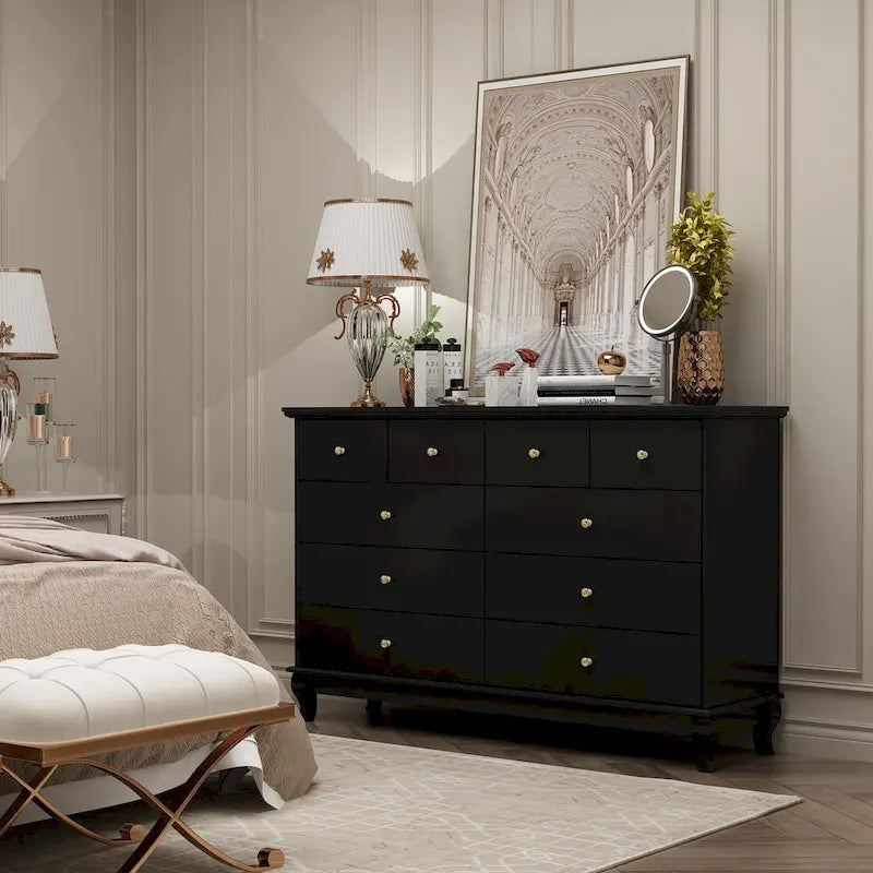 Commode laquée 55.1 po (140 cm) de largeur, coffre de rangement, commode de chambre à coucher