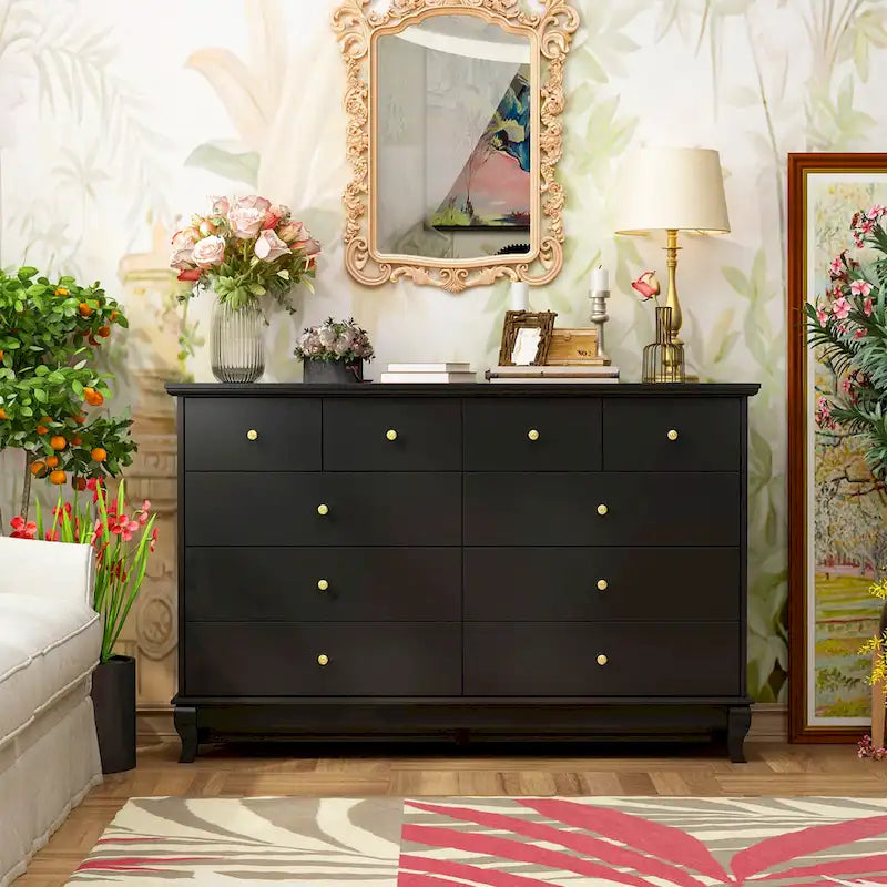 Commode laquée 55.1 po (140 cm) de largeur, coffre de rangement, commode de chambre à coucher