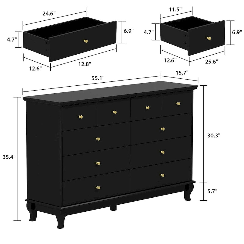 Commode laquée 55.1 po (140 cm) de largeur, coffre de rangement, commode de chambre à coucher