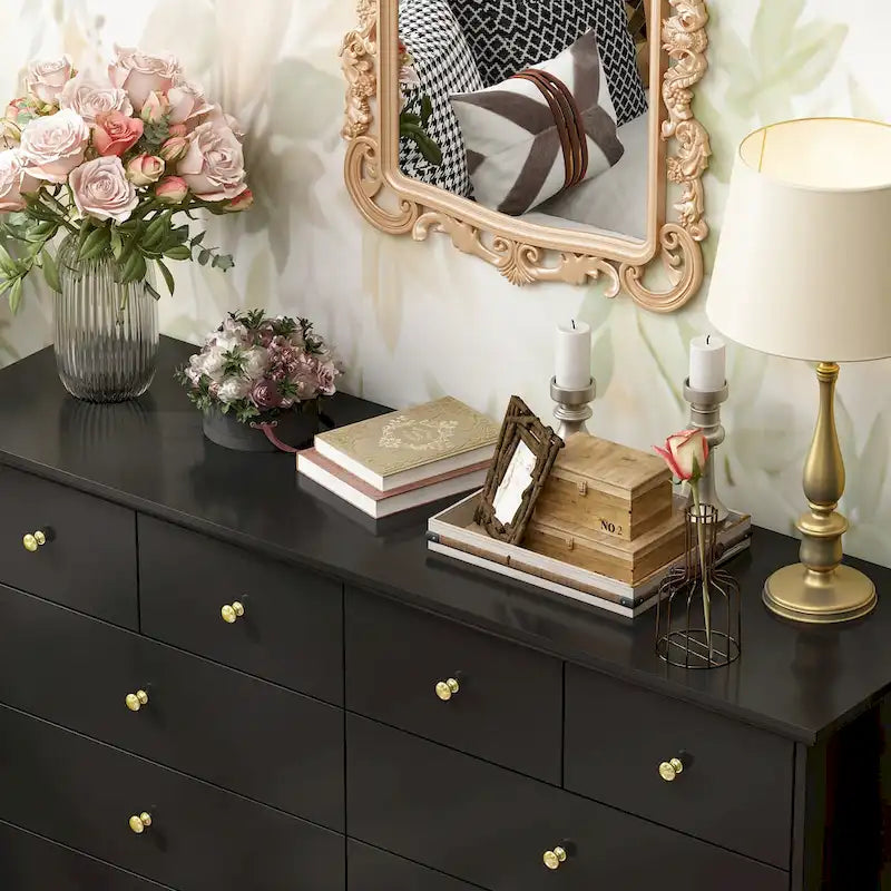 Commode laquée 55.1 po (140 cm) de largeur, coffre de rangement, commode de chambre à coucher