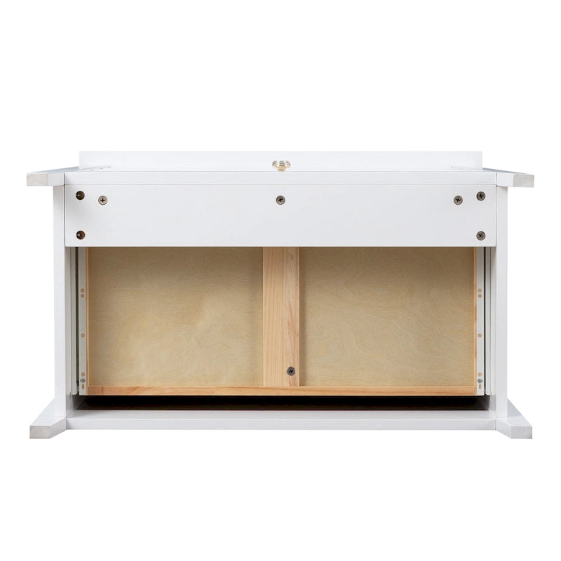 Commode à tiroirs en bois massif pulvérisé avec poignée ronde rétro, blanc