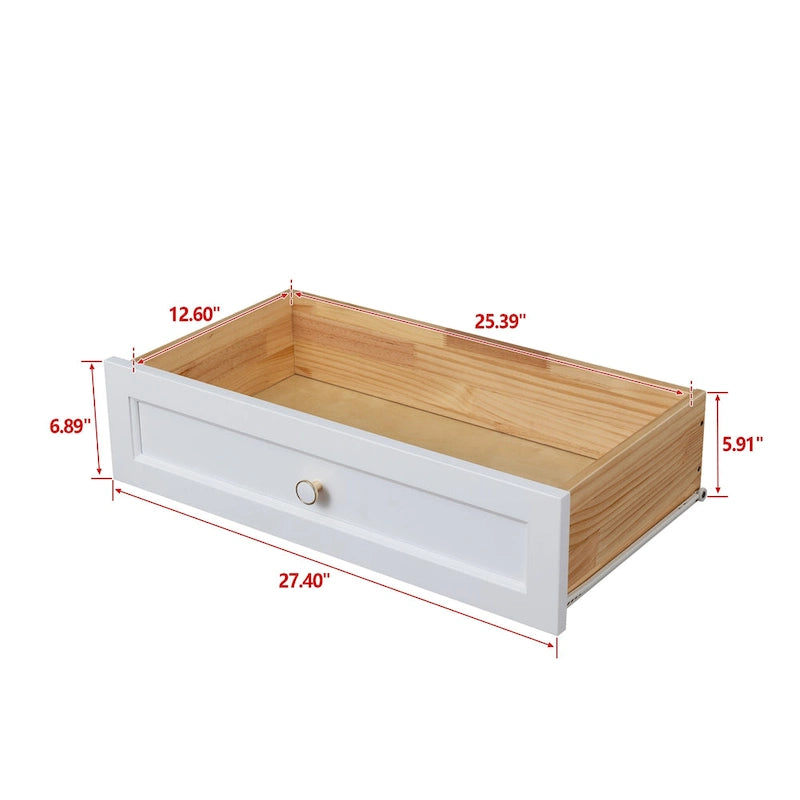 Commode à tiroirs en bois massif pulvérisé avec poignée ronde rétro, blanc