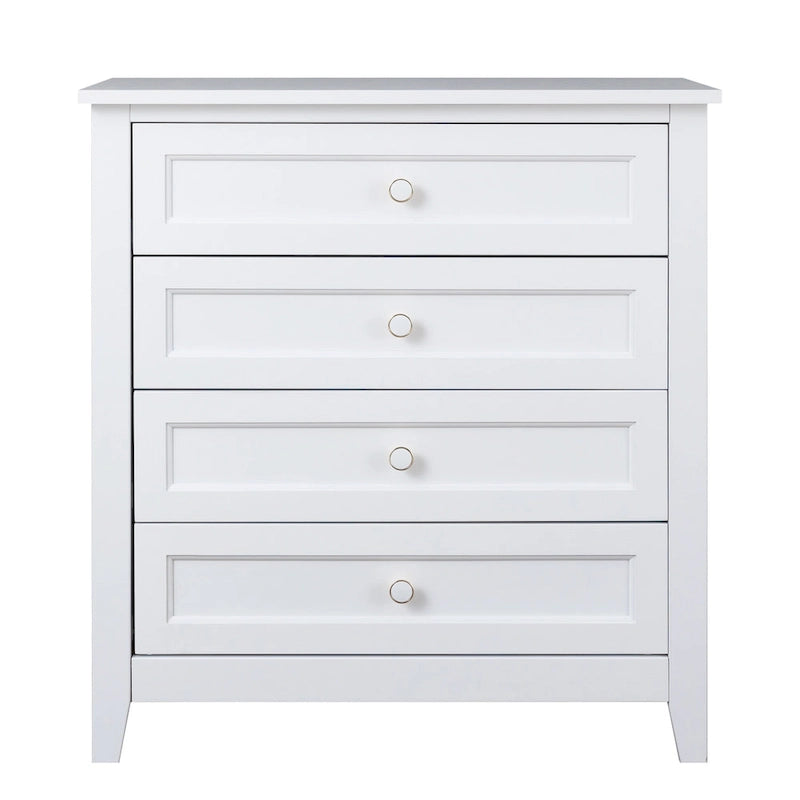 Commode à tiroirs en bois massif pulvérisé avec poignée ronde rétro, blanc