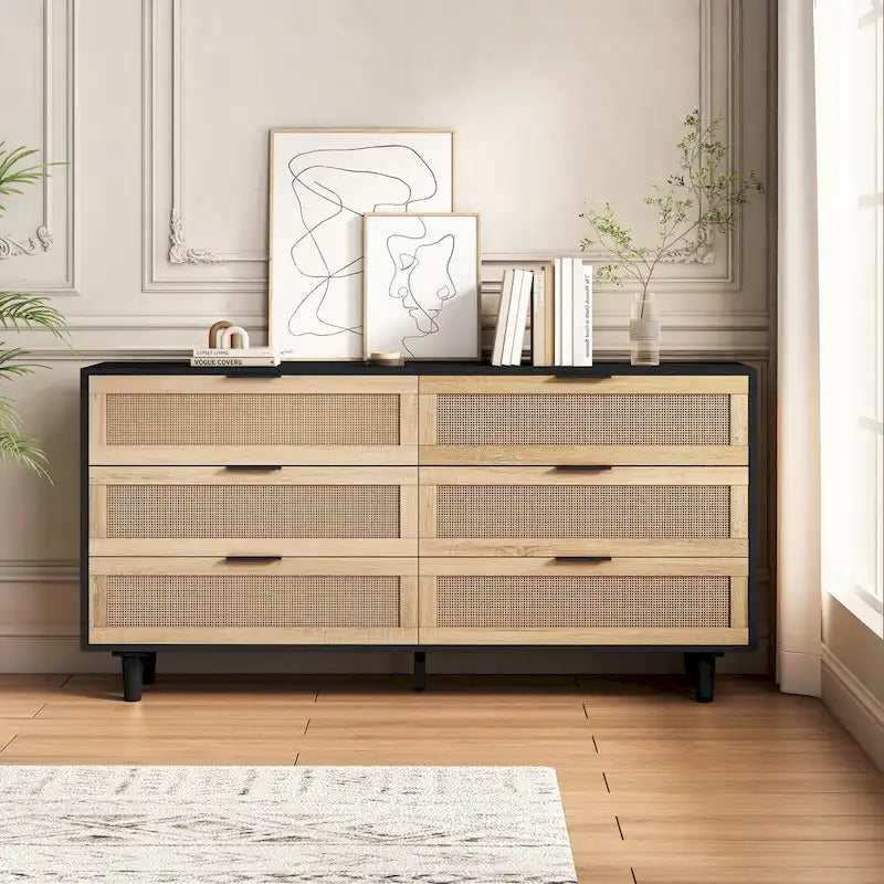 59.066-Commode de rangement en rotin avec tiroirs, pour chambre à coucher, salon, noir