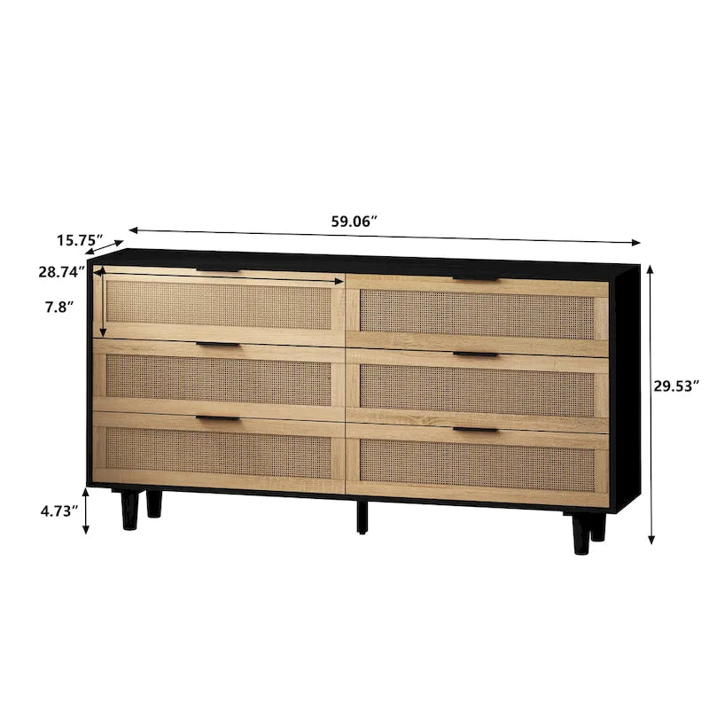 59.066-Commode de rangement en rotin avec tiroirs, pour chambre à coucher, salon, noir