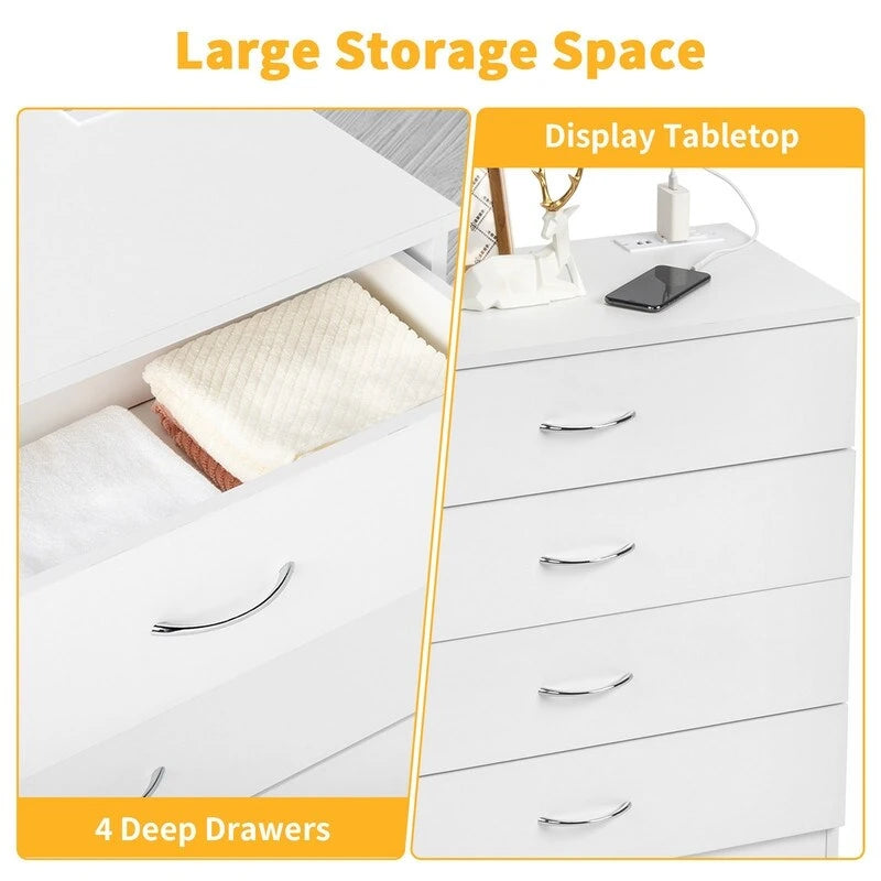 Commode de chevet à 4 tiroirs avec USB