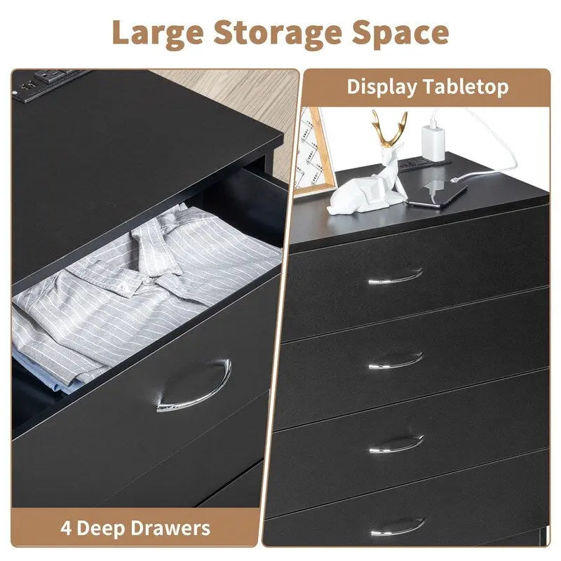 Commode de chevet à 4 tiroirs avec USB