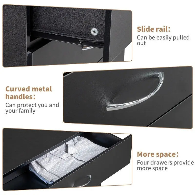Commode de chevet à 4 tiroirs avec USB