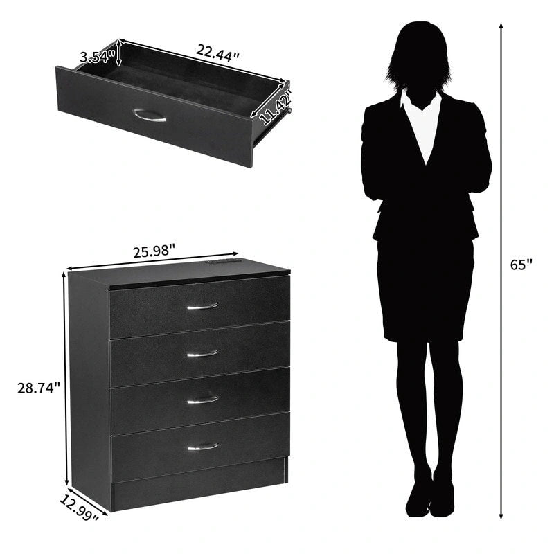 Commode de chevet à 4 tiroirs avec USB