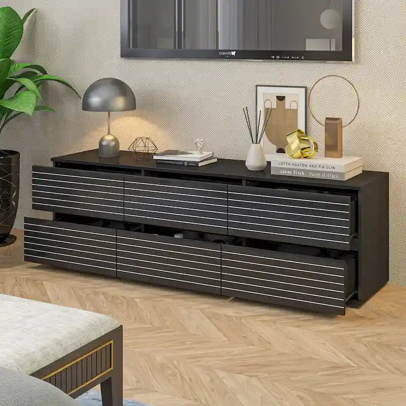 Commode polyvalente / Meuble TV 6 tiroirs - Noir et blanc