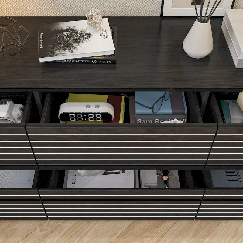 Commode polyvalente / Meuble TV 6 tiroirs - Noir et blanc