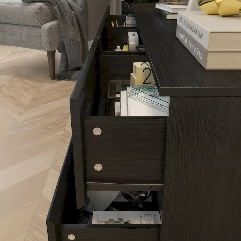 Commode polyvalente / Meuble TV 6 tiroirs - Noir et blanc