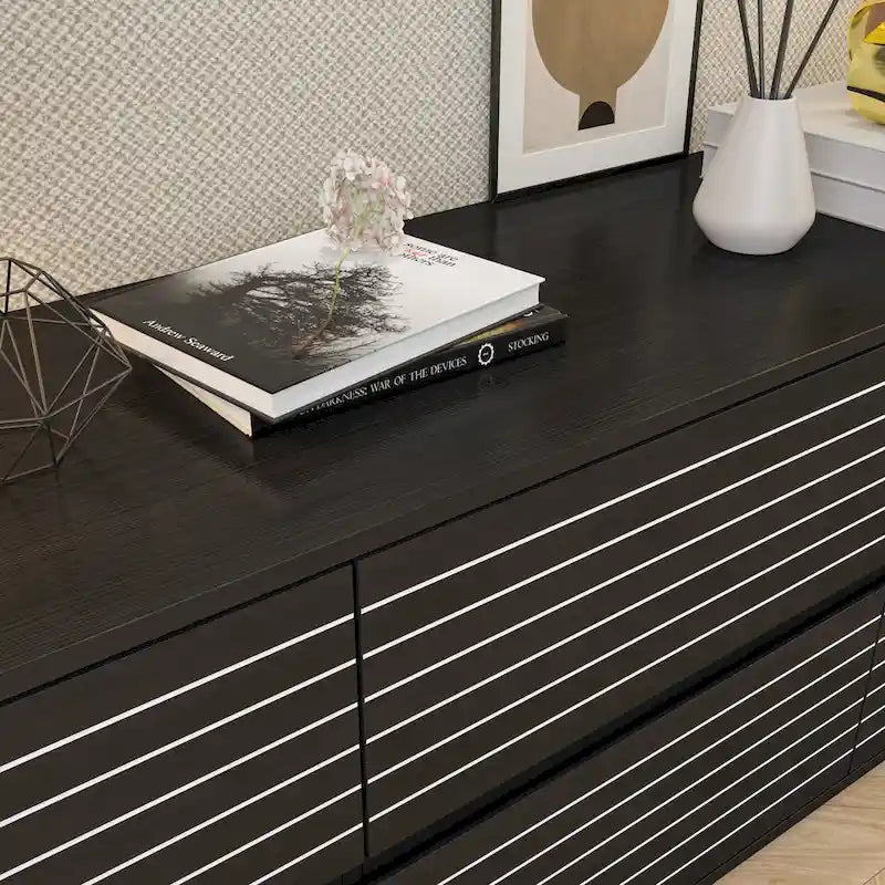 Commode polyvalente / Meuble TV 6 tiroirs - Noir et blanc