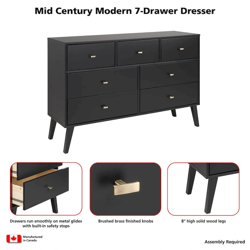 Commode à 7 tiroirs Prepac Milo de style Mid-Century