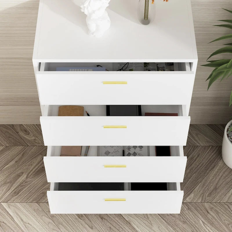 Commode à 4 tiroirs moderne Timechee de 95,25 cm, peu encombrante, blanche