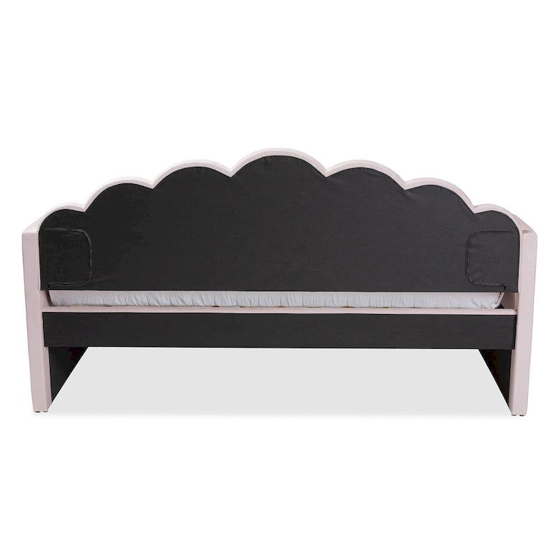 Lit de repos gigogne Queen Size Timila en velours rose clair de style moderne et contemporain