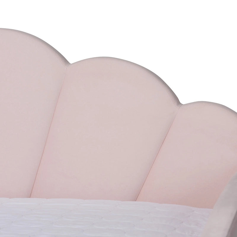 Lit de repos gigogne Queen Size Timila en velours rose clair de style moderne et contemporain