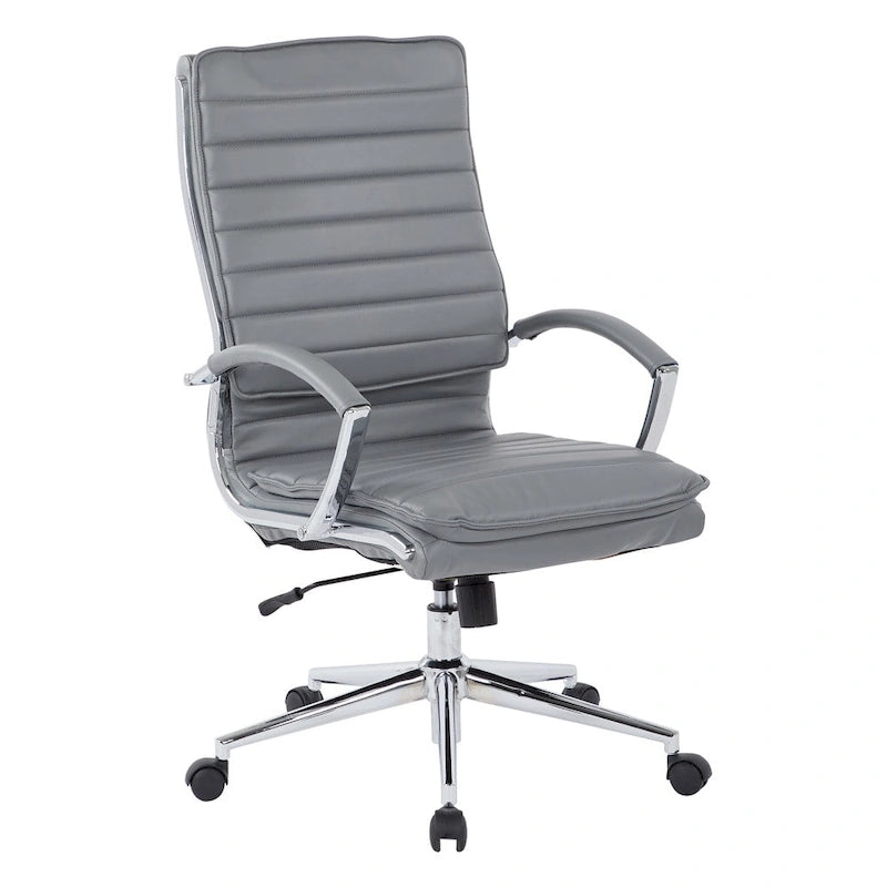 Fauteuil de direction professionnel à dossier haut en similicuir avec piètement chromé et accoudoirs amovibles
