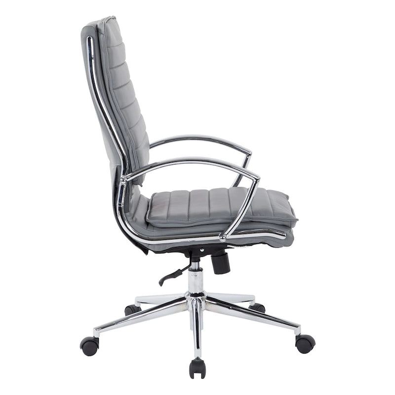 Fauteuil de direction professionnel à dossier haut en similicuir avec piètement chromé et accoudoirs amovibles