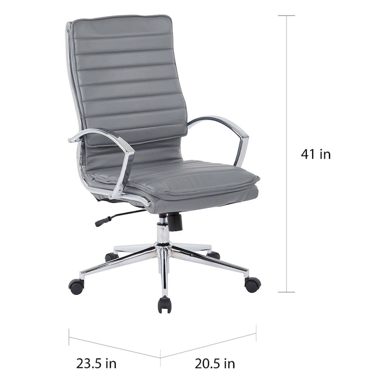 Fauteuil de direction professionnel à dossier haut en similicuir avec piètement chromé et accoudoirs amovibles