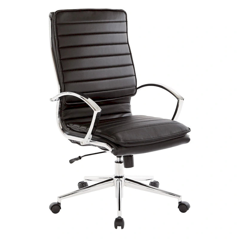Fauteuil de direction professionnel à dossier haut en similicuir avec piètement chromé et accoudoirs amovibles
