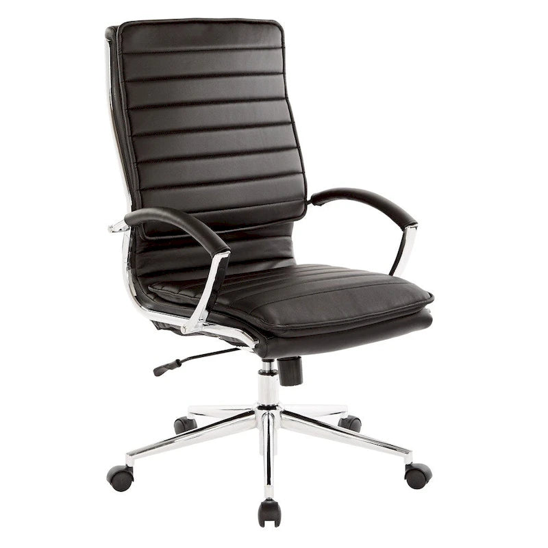 Fauteuil de direction professionnel à dossier haut en similicuir avec piètement chromé et accoudoirs amovibles