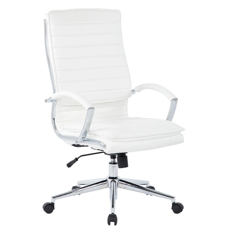 Fauteuil de direction professionnel à dossier haut en similicuir avec piètement chromé et accoudoirs amovibles