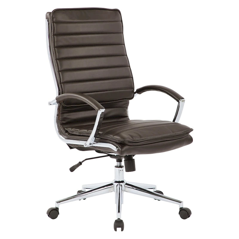 Fauteuil de direction professionnel à dossier haut en similicuir avec piètement chromé et accoudoirs amovibles