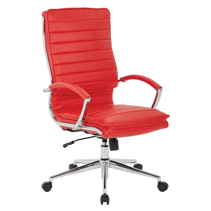 Fauteuil de direction professionnel à dossier haut en similicuir avec piètement chromé et accoudoirs amovibles