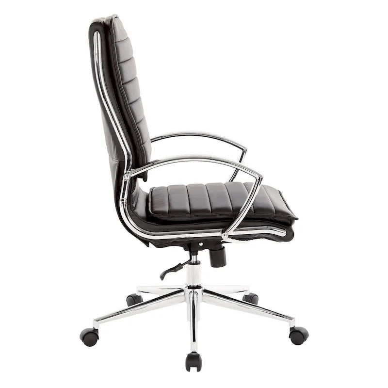 Fauteuil de direction professionnel à dossier haut en similicuir avec piètement chromé et accoudoirs amovibles