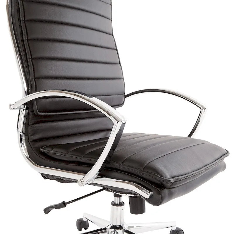 Fauteuil de direction professionnel à dossier haut en similicuir avec piètement chromé et accoudoirs amovibles