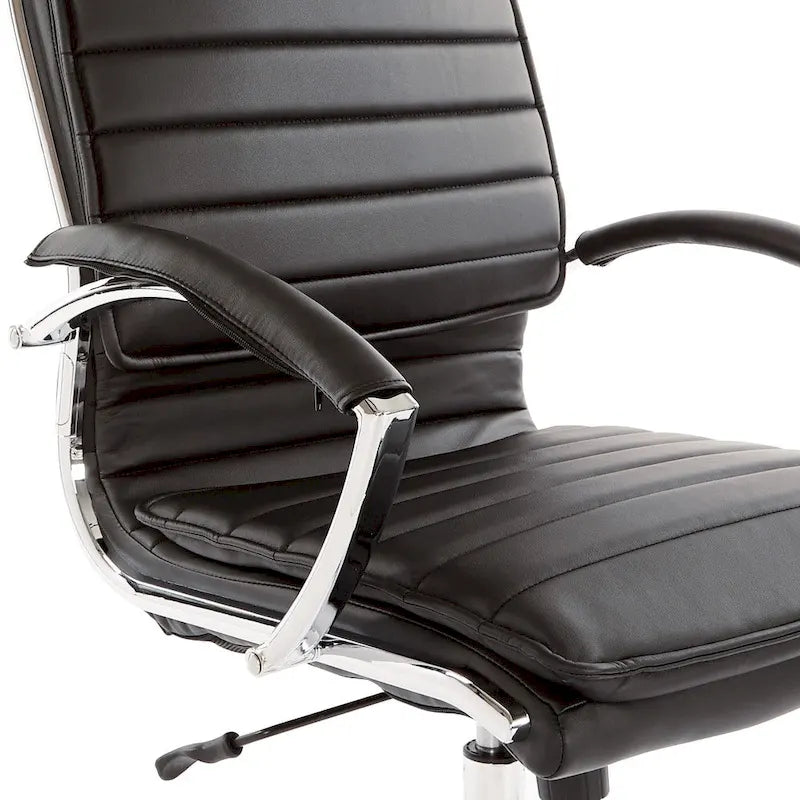 Fauteuil de direction professionnel à dossier haut en similicuir avec piètement chromé et accoudoirs amovibles