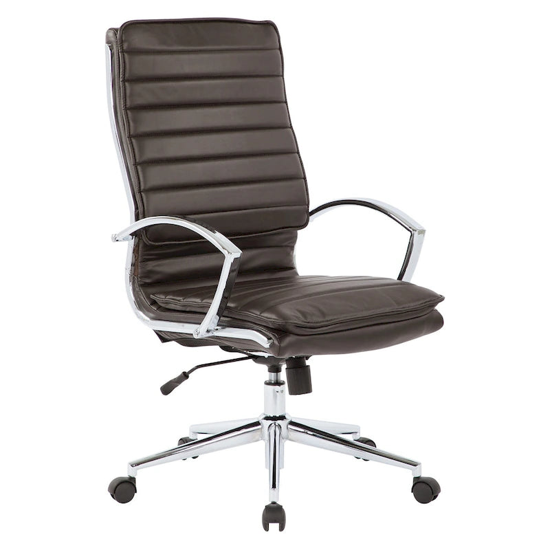 Fauteuil de direction professionnel à dossier haut en similicuir avec piètement chromé et accoudoirs amovibles