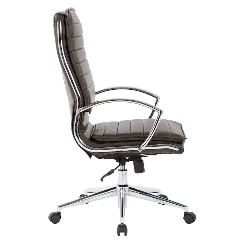 Fauteuil de direction professionnel à dossier haut en similicuir avec piètement chromé et accoudoirs amovibles