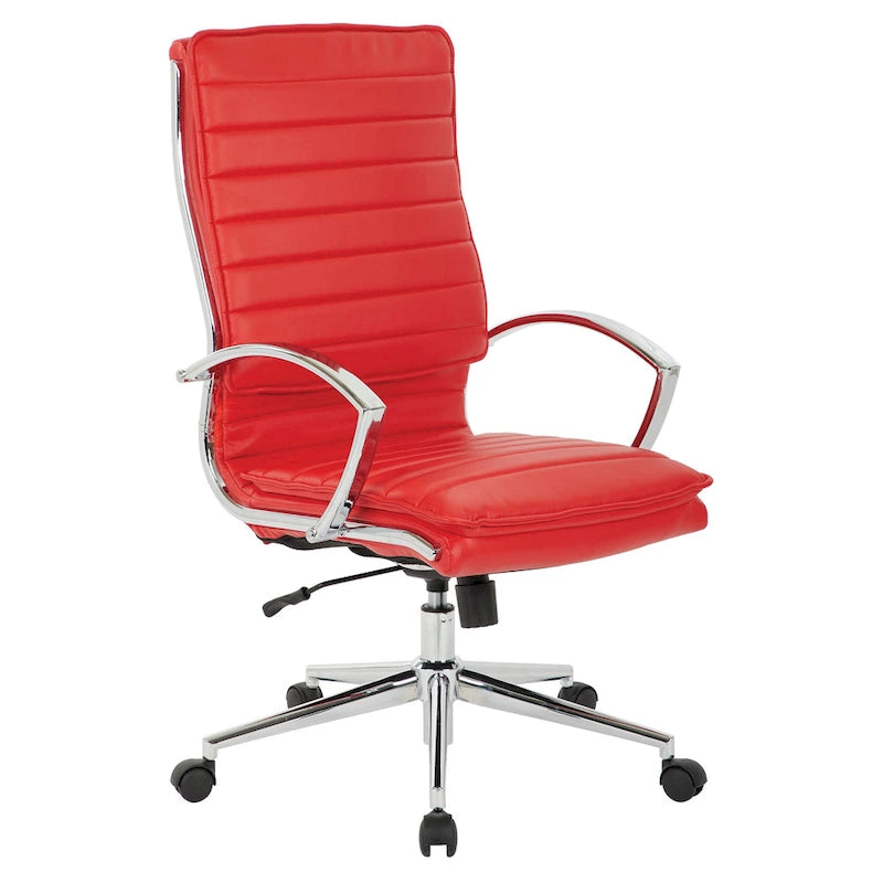 Fauteuil de direction professionnel à dossier haut en similicuir avec piètement chromé et accoudoirs amovibles