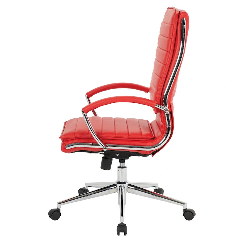 Fauteuil de direction professionnel à dossier haut en similicuir avec piètement chromé et accoudoirs amovibles